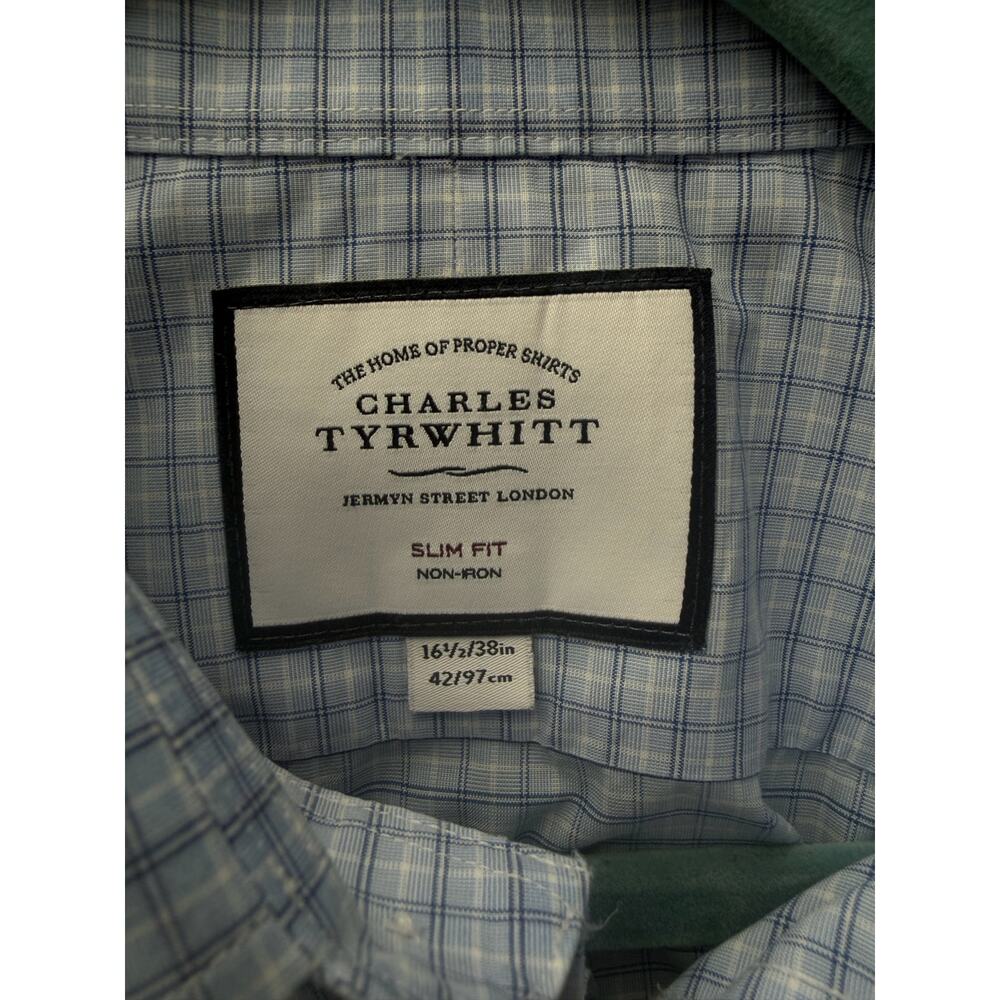 Charles Tyrwhitt Men’s 16.5 / 38 Slim Fit Shirt – Light Blue Check 100% Cotton - Picture 3 of 8